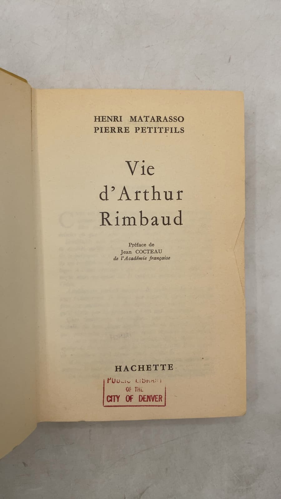 Vie d'Arthur Rimbaud by Henri Matarasso, Pierre Petitfils - title page
