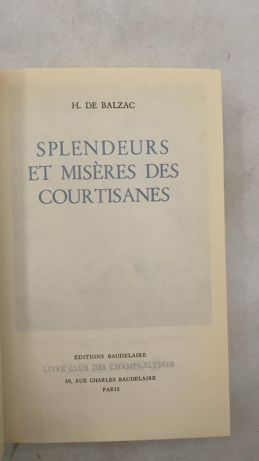 Splendeurs et Misères des Courtisanes by H. de Balzac - title page