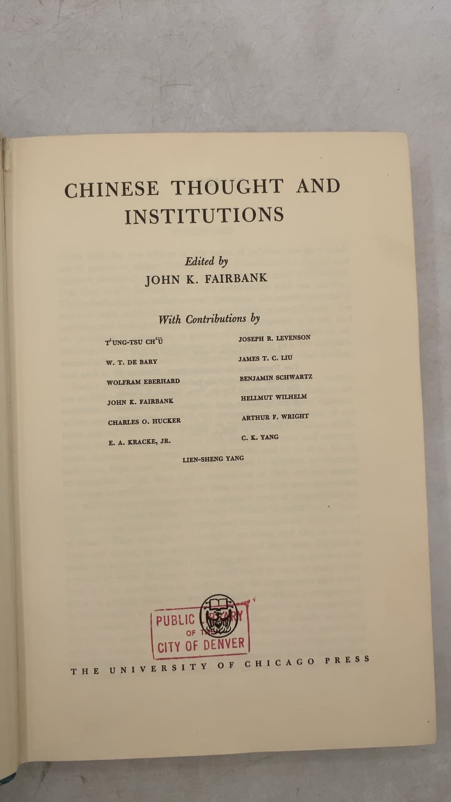 Chinese Thought and Institutions by John K. Fairbank - title page