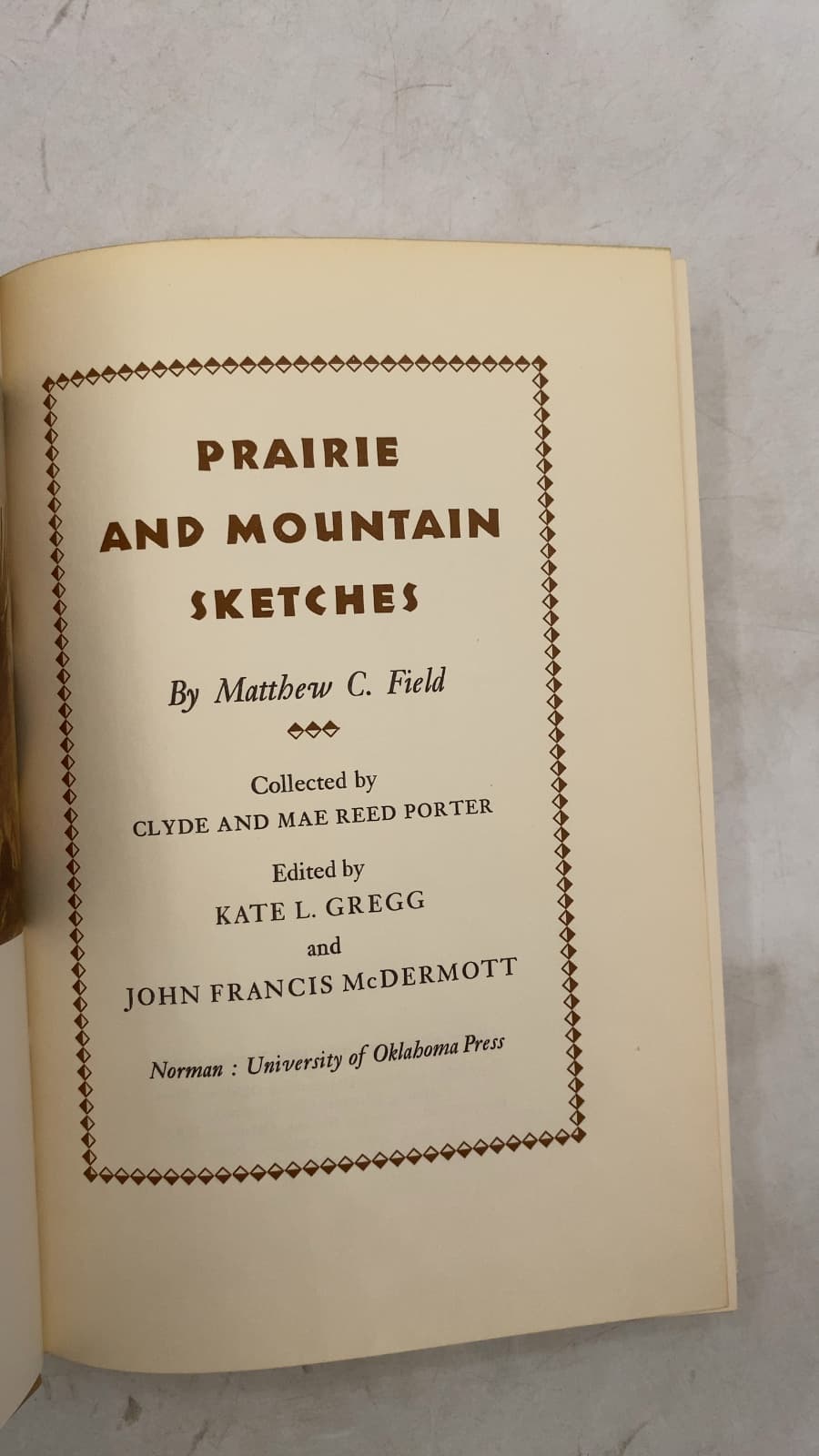 Prairie and Mountain Sketches by Matthew C. Field - title page