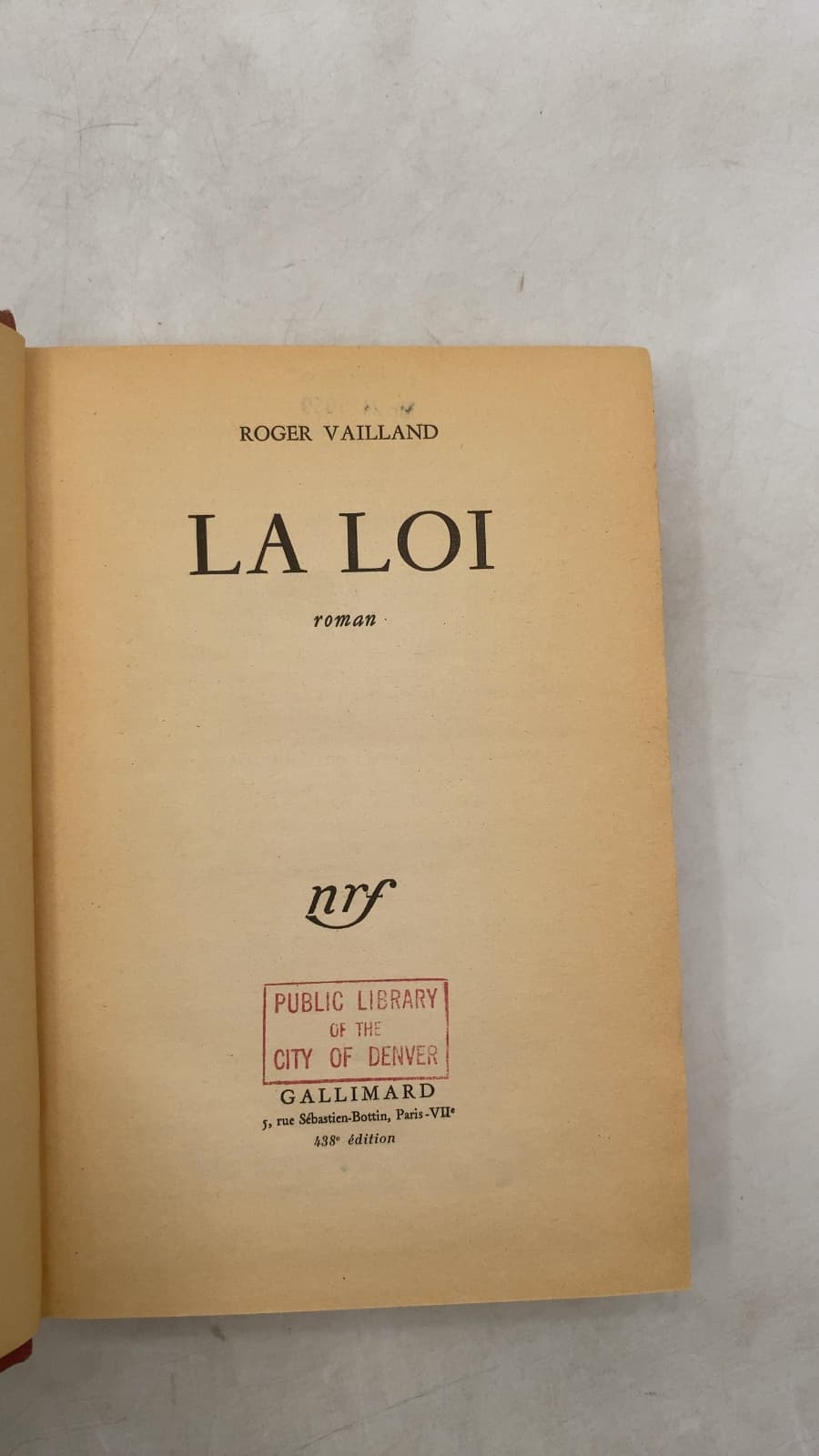 LA LOI by Roger Vailland - title page