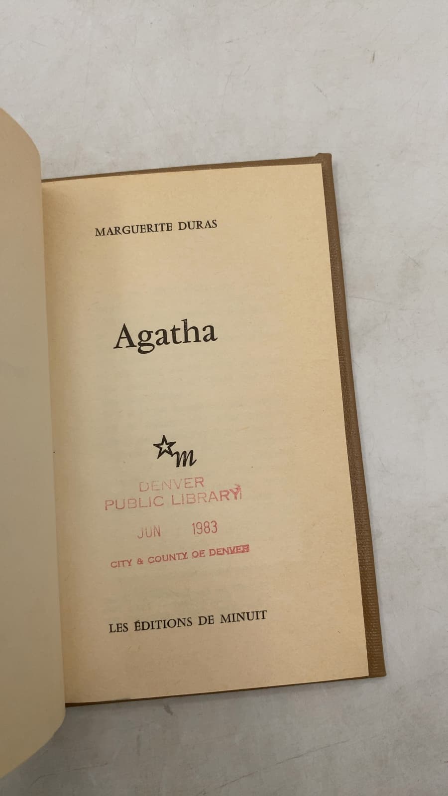 Agatha by Marguerite Duras - title page