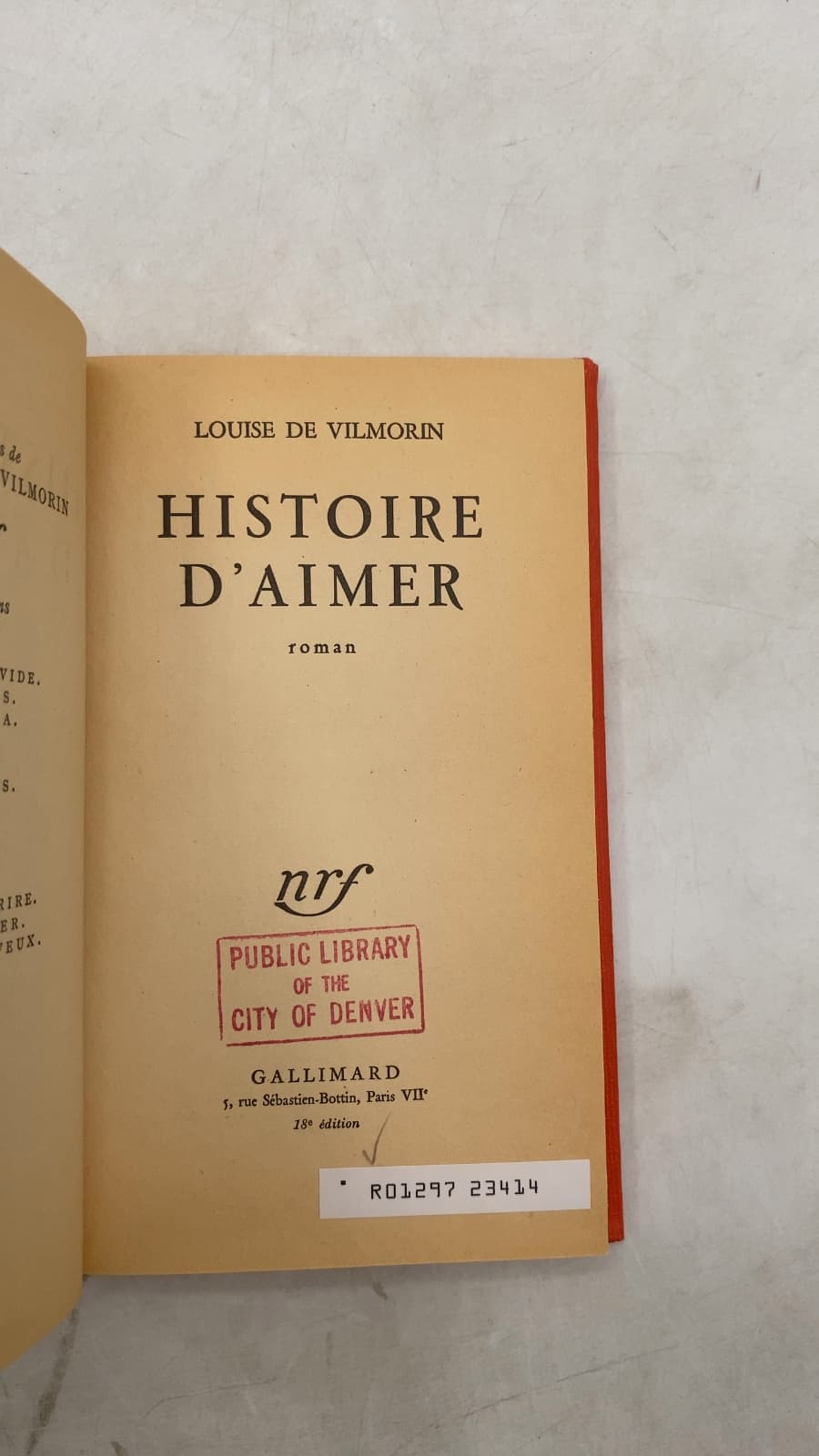Histoire d'Aimer by Louise de Vilmorin - title page