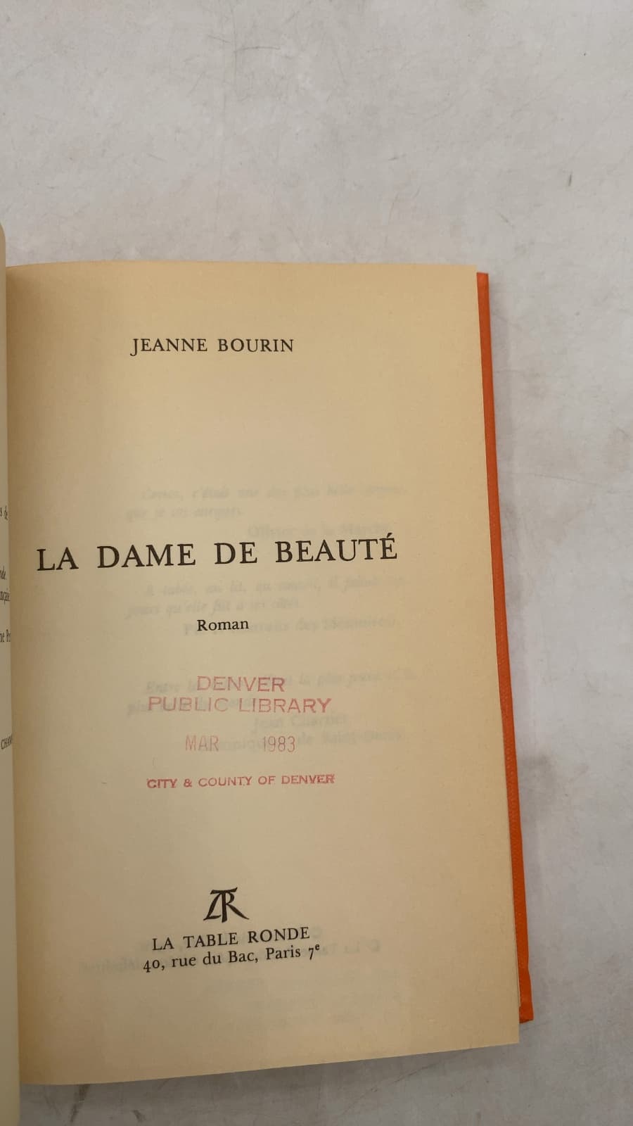 LA Dame DE Beauté by Jeanne Bourin - title page