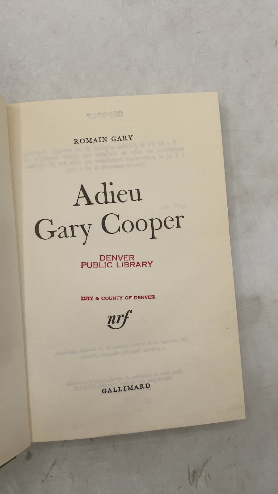 Adieu Gary Cooper by Romain Gary - title page