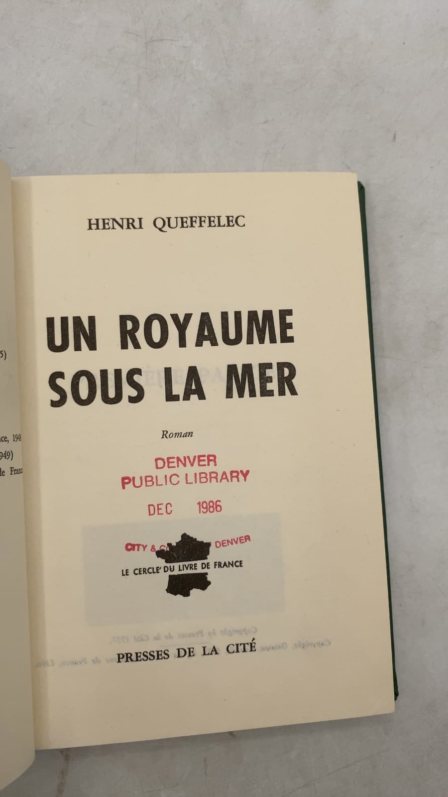 UN Royaume Sous LA MER by Henri Queffelec - title page