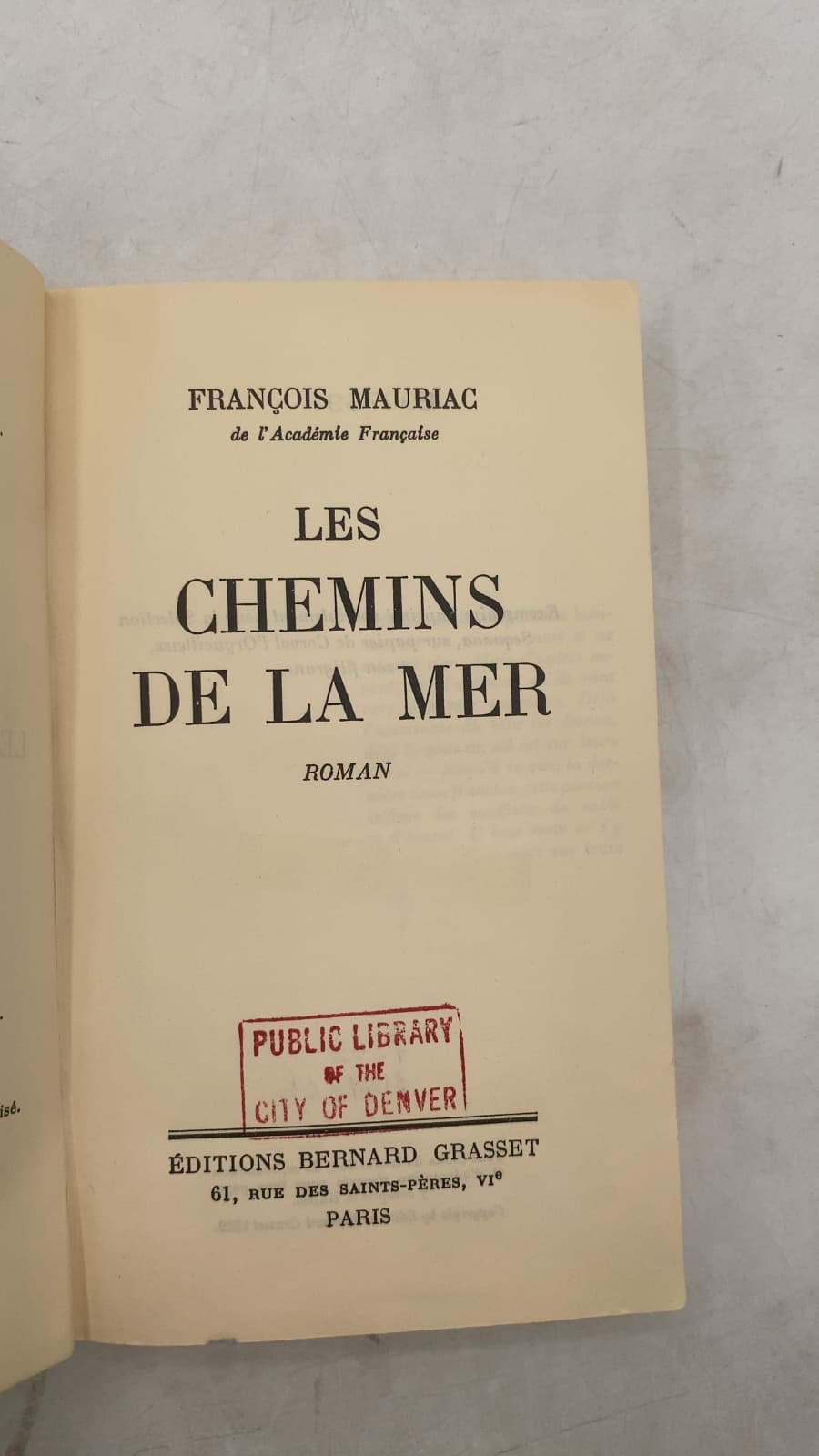 Les Chemins de la Mer by François Mauriac - title page