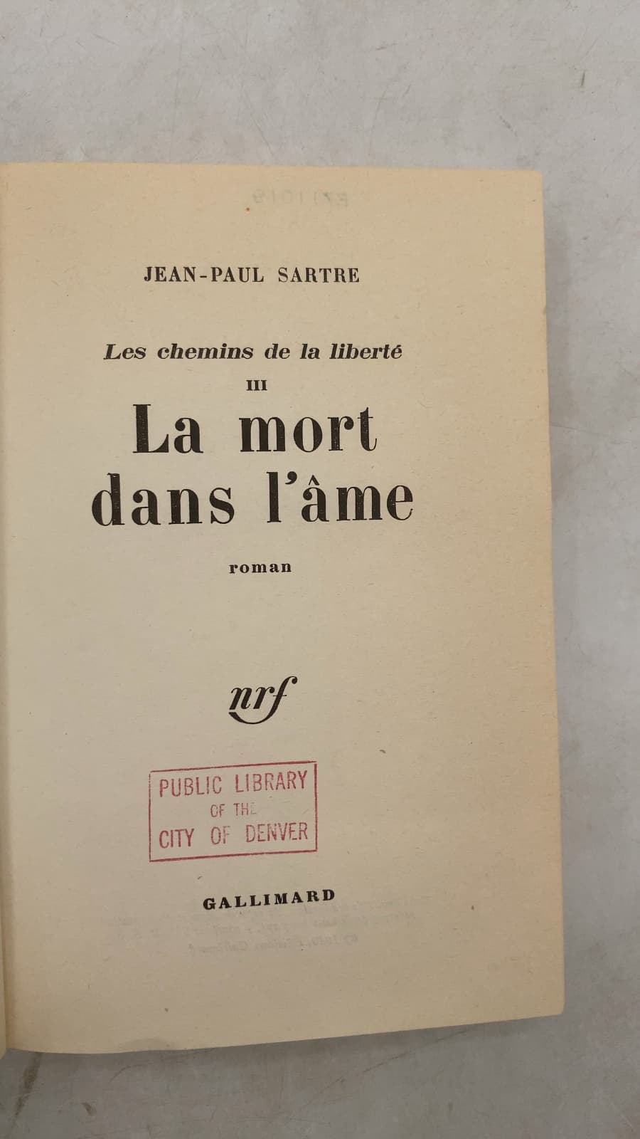 La mort dans l'âme by Jean-Paul Sartre - title page