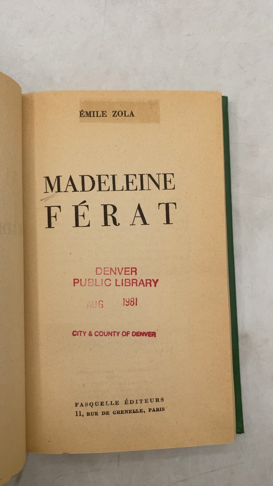 Madeleine Férat by Émile Zola - title page