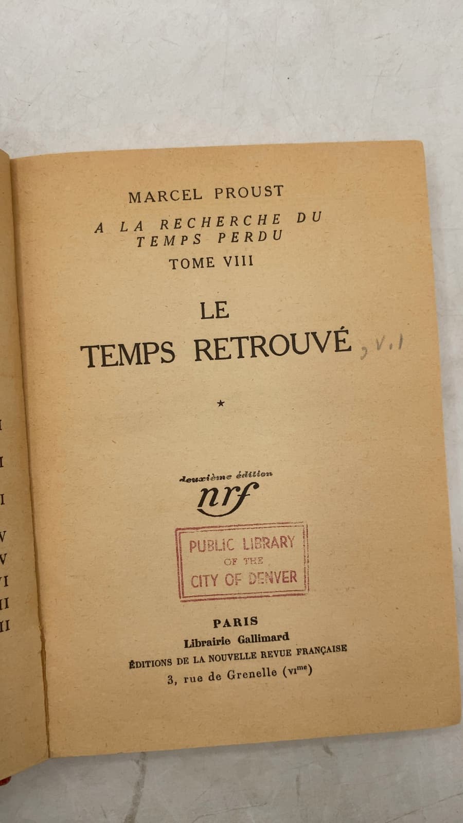 Le Temps Retrouvé (A la recherche du temps perdu, Tome VIII) by Marcel Proust - title page