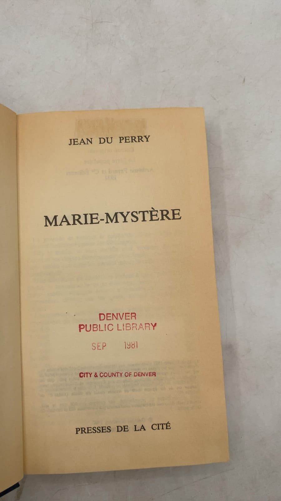 Marie-Mystère by Jean DU Perry - title page