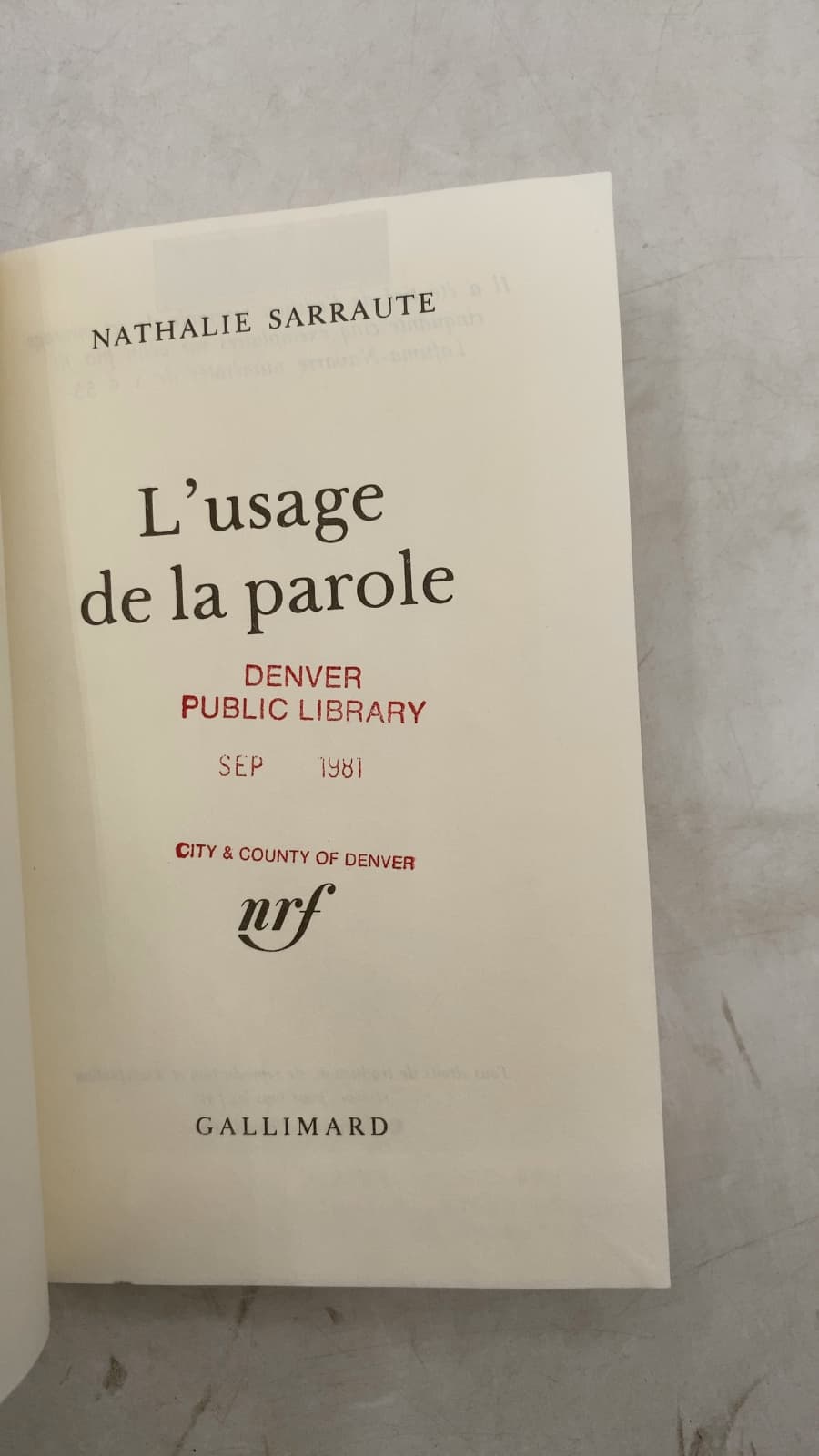 L'usage de la parole by Nathalie Sarraute - title page