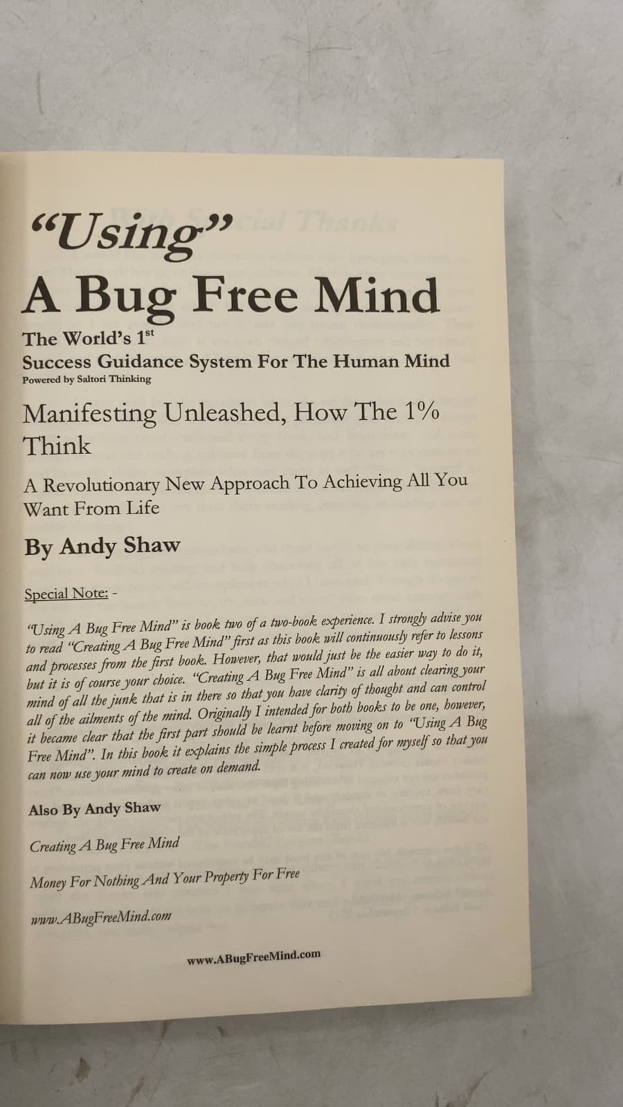 Using A Bug Free Mind: Manifestation Unleashed by Andy Shaw - title page