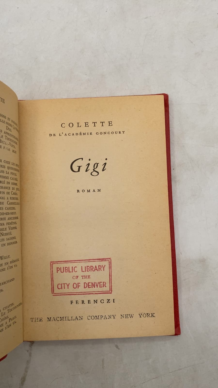 Gigi by Colette - title page