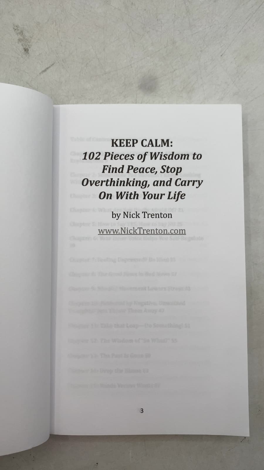 Keep Calm: 102 Pieces of Wisdom to Find Peace, Stop Overthinking, and Carry On With Your Life by Nick Trenton - title page
