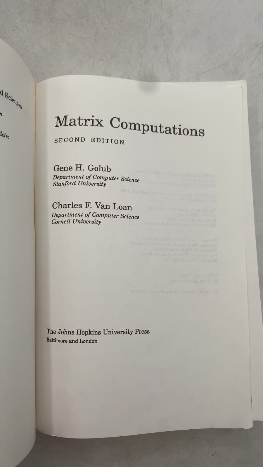 Matrix Computations by Gene H. Golub, Charles F. Van Loan - title page