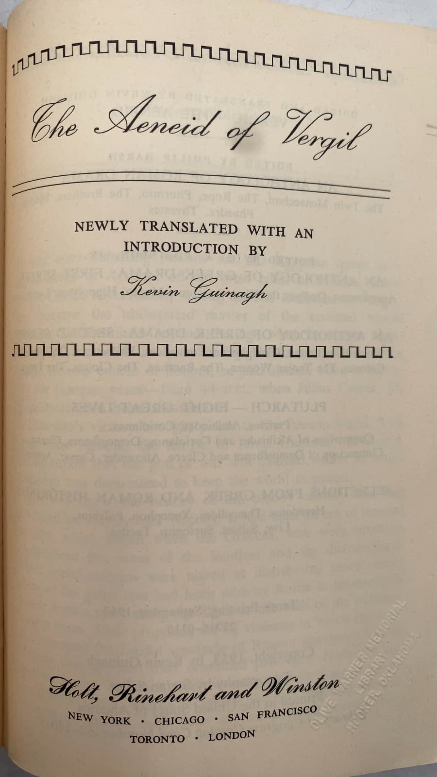The Aeneid of Vergil by Vergil (Translated by Kevin Guinagh) - title page