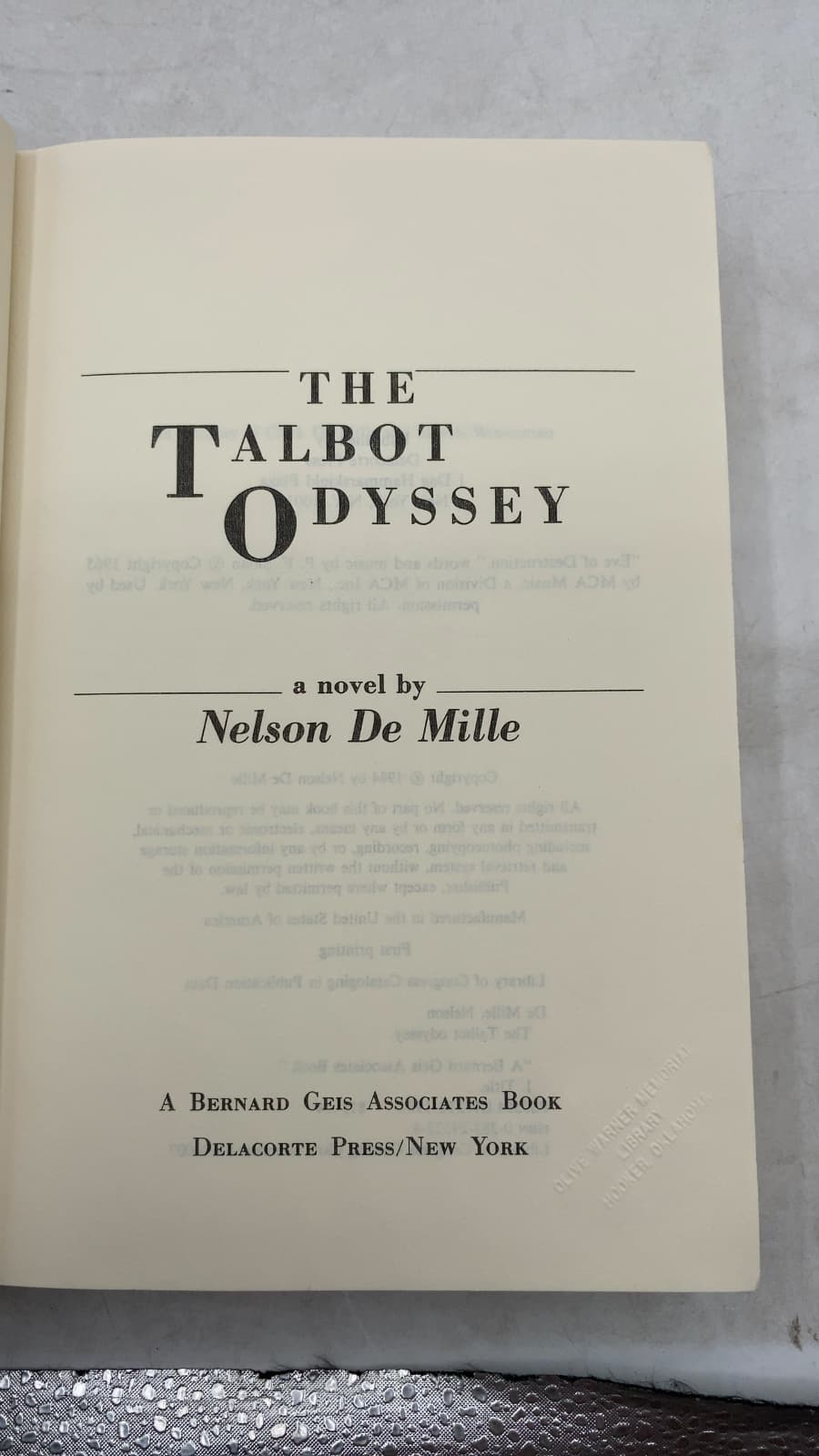 The Talbot Odyssey by Nelson De Mille - title page