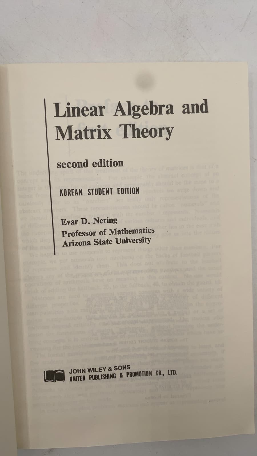 Linear Algebra and Matrix Theory by Evar D. Nering - title page