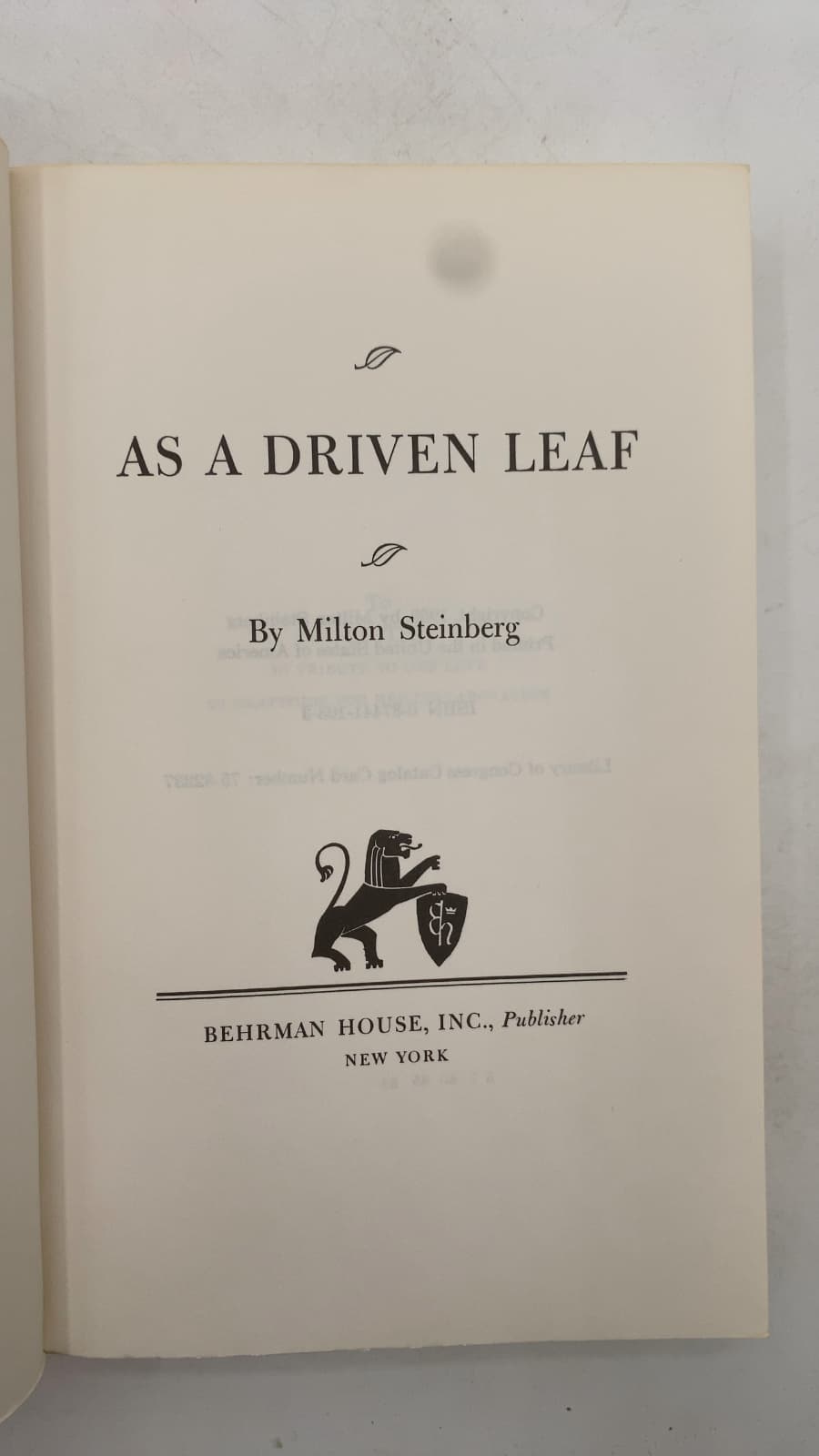 As a Driven Leaf by Milton Steinberg - title page