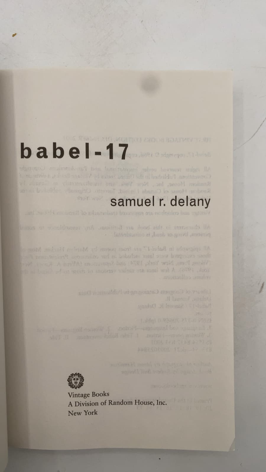 babel-17 by samuel r. delany - title page