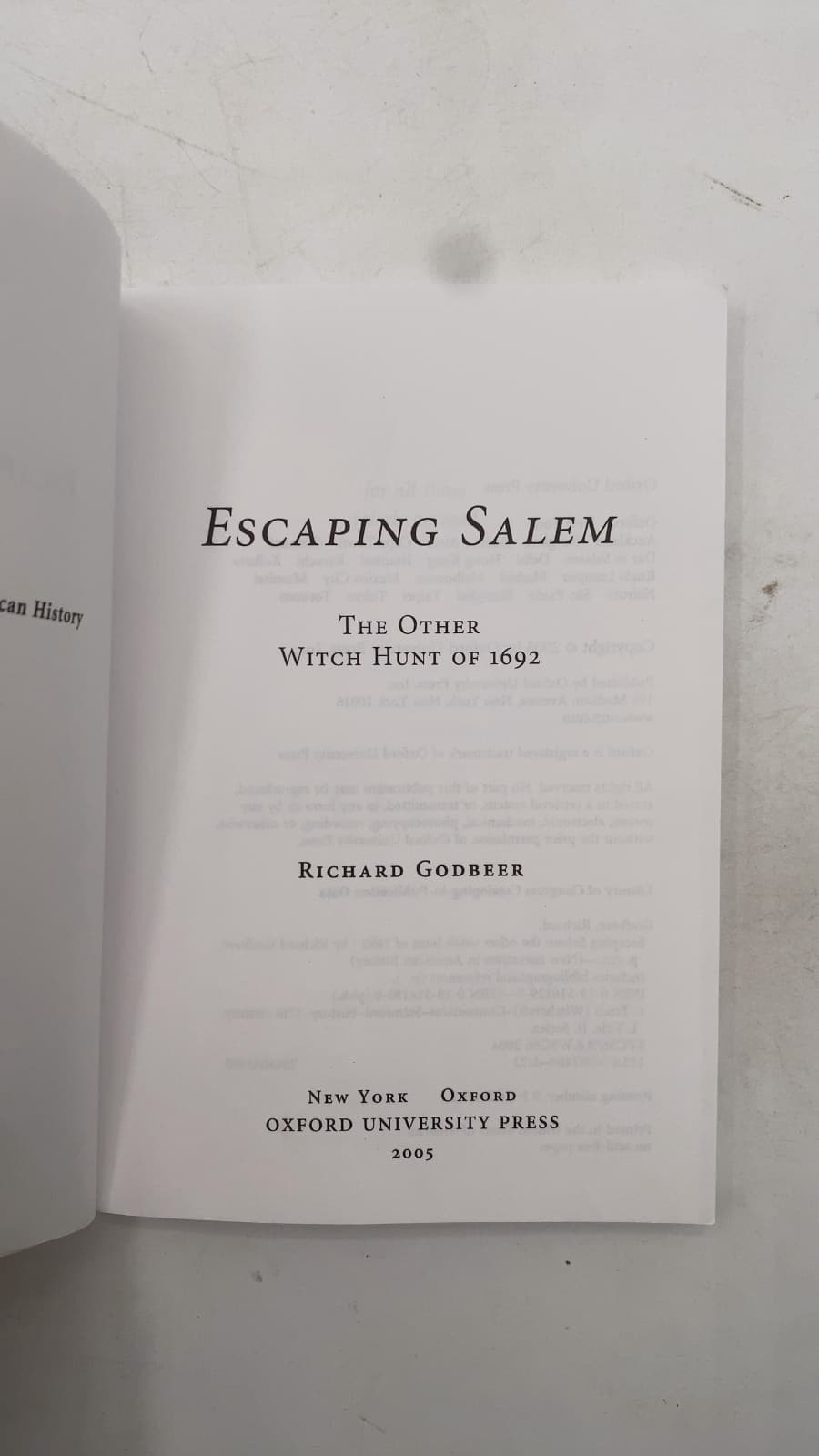 Escaping Salem: The Other Witch Hunt of 1692 by Richard Godbeer - title page