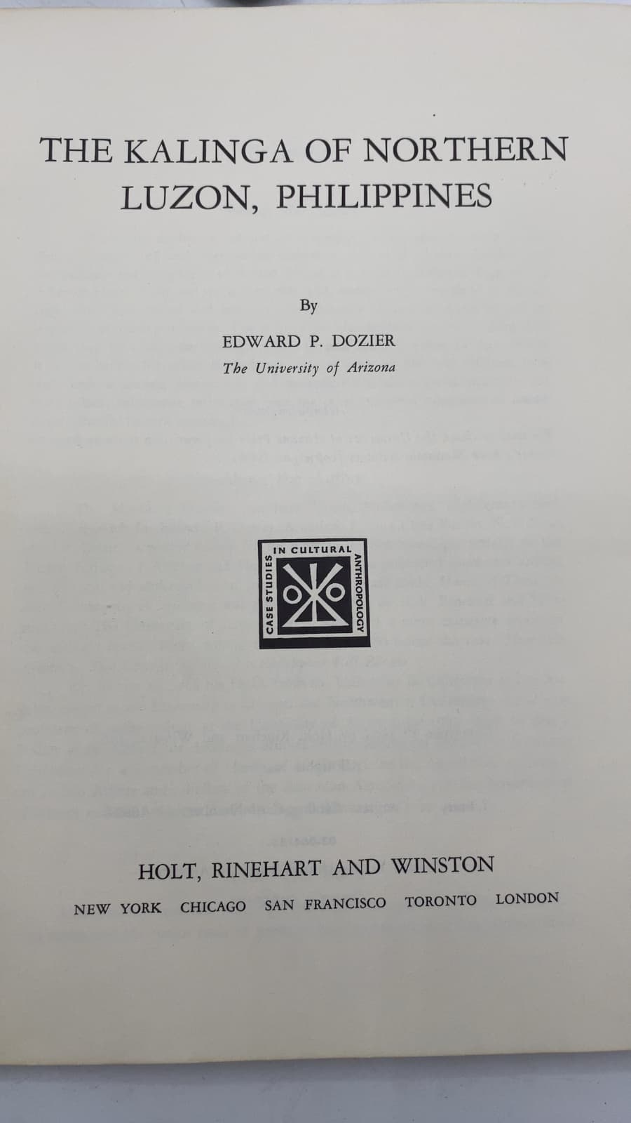 The Kalinga of Northern Luzon, Philippines by Edward P. Dozier - title page
