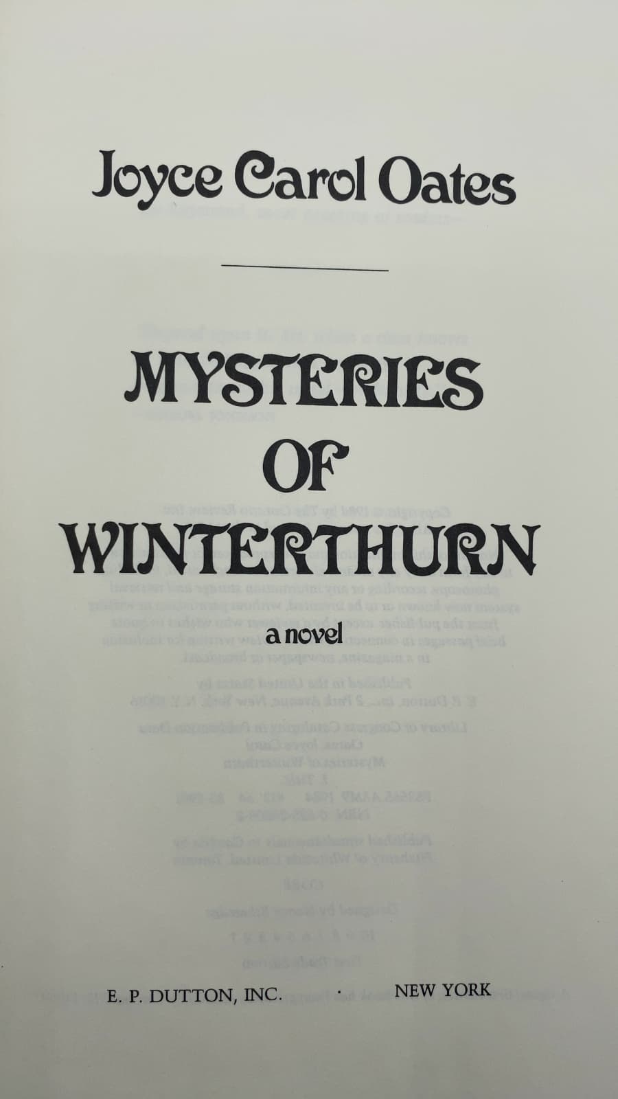 Mysteries of Winterthurn by Joyce Carol Oates - title page