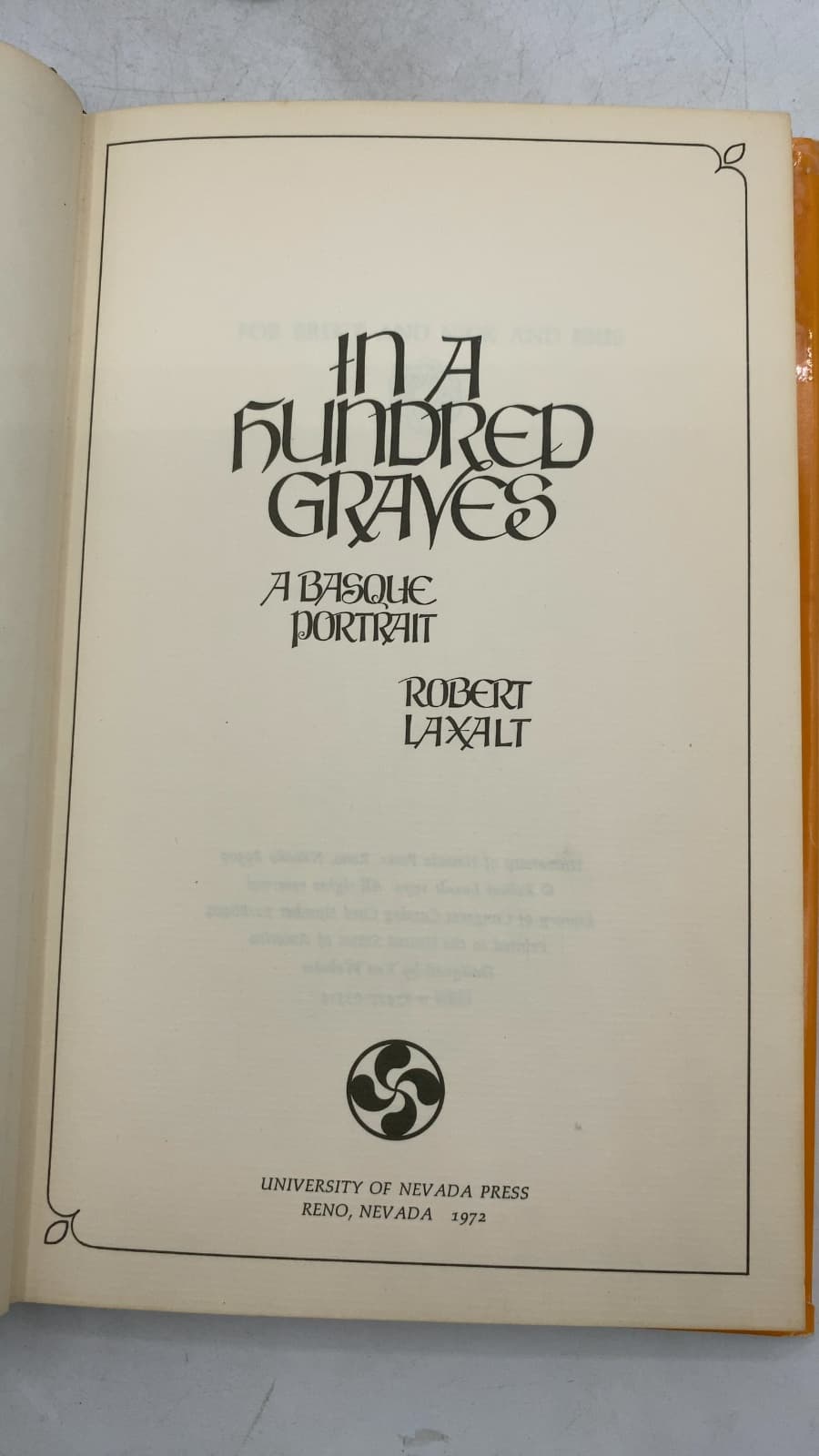 In a Hundred Graves: A Basque Portrait by Robert Laxalt - title page