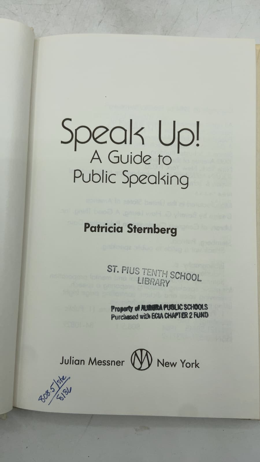 Speak Up! A Guide to Public Speaking by Patricia Sternberg - title page