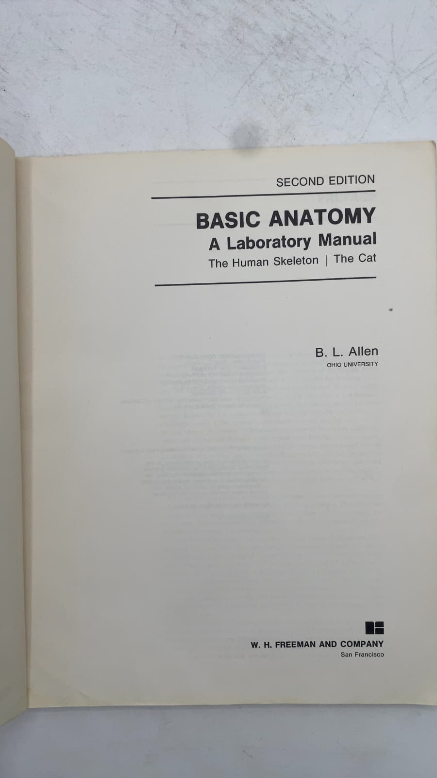Basic Anatomy: A Laboratory Manual: The Human Skeleton | The Cat by B. L. Allen - title page
