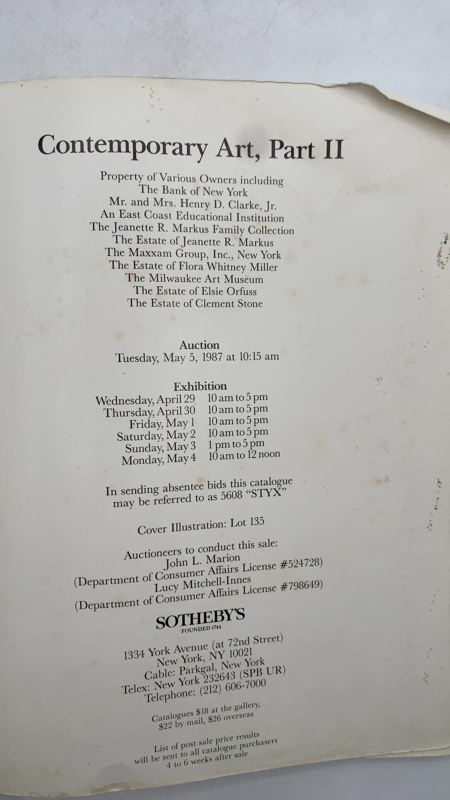 Contemporary Art, Part II by Sotheby's - title page
