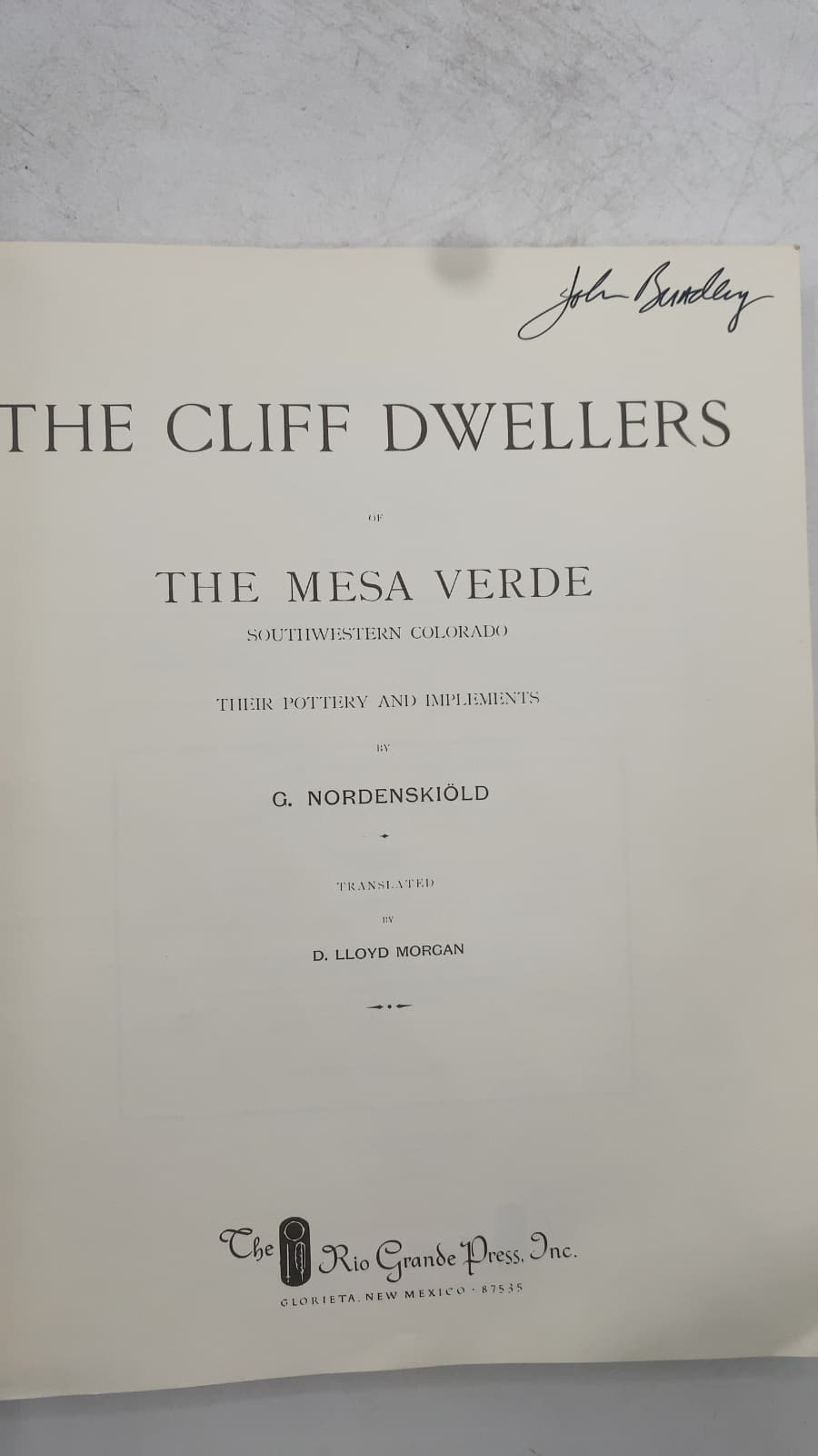 The Cliff Dwellers of the Mesa Verde, Southwestern Colorado: Their Pottery and Implements by G. Nordenskiöld - title page