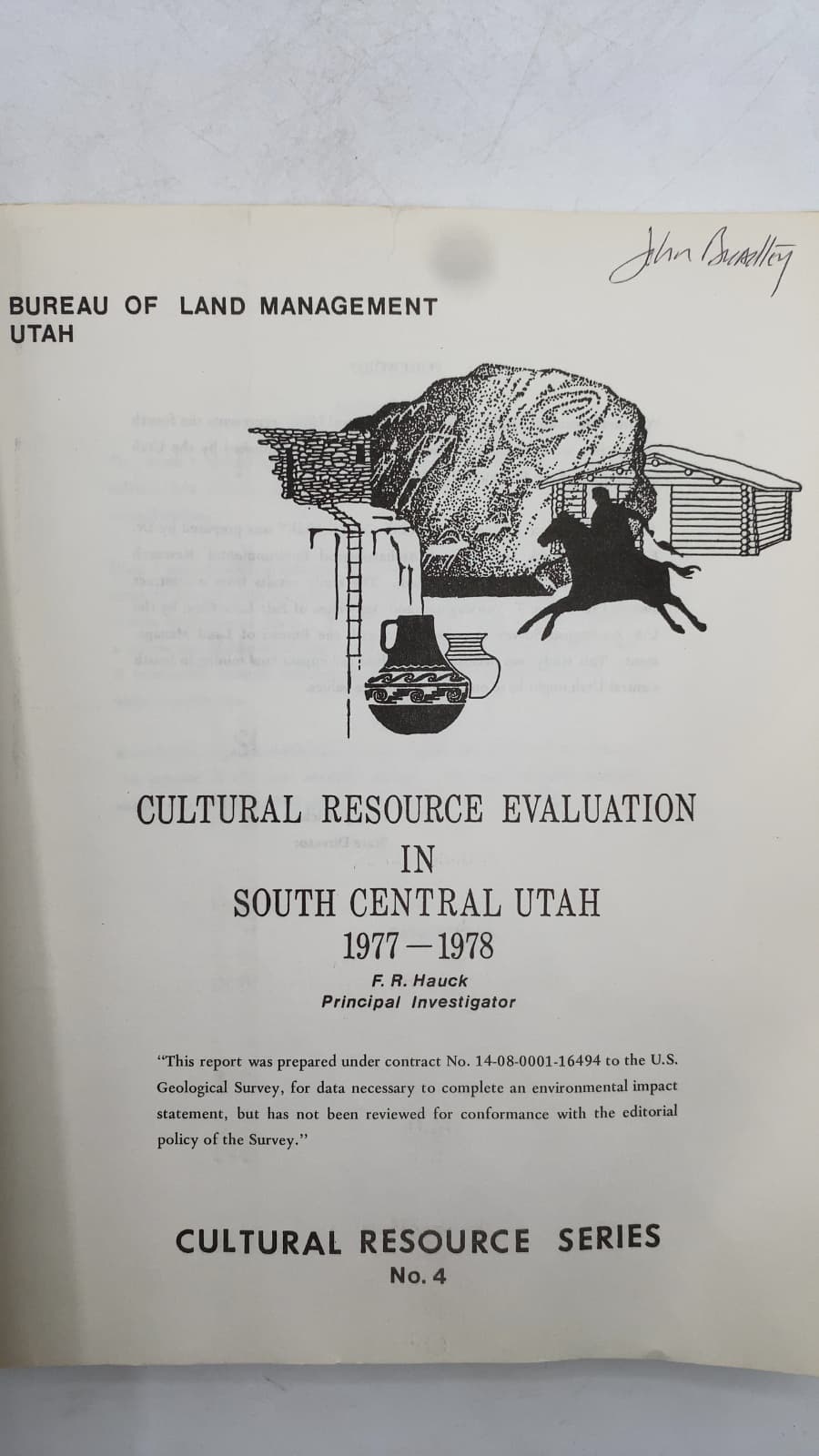 Cultural Resource Evaluation in South Central Utah 1977-1978 by F. R. Hauck - title page