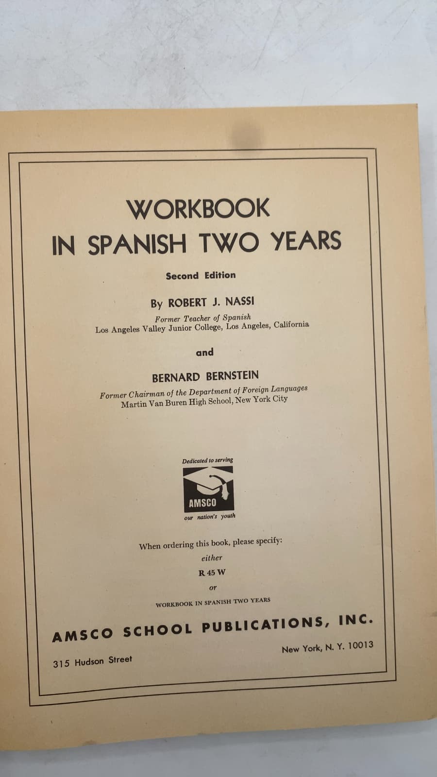 Workbook in Spanish Two Years by Robert J. Nassi and Bernard Bernstein - title page
