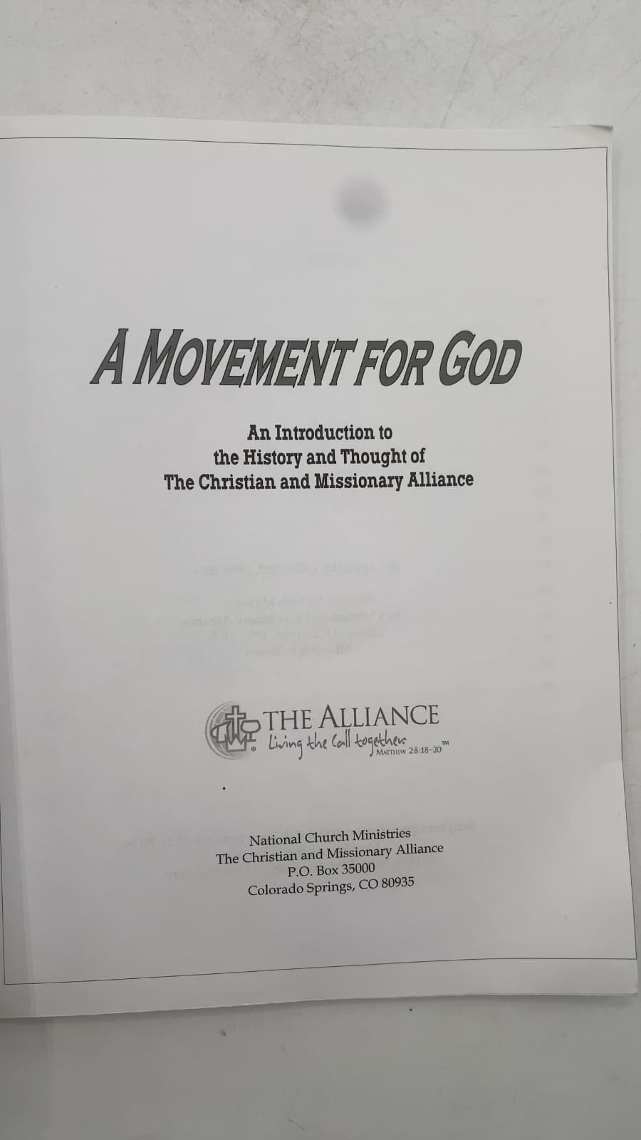 A Movement for God: An Introduction to the History and Thought of The Christian and Missionary Alliance - title page