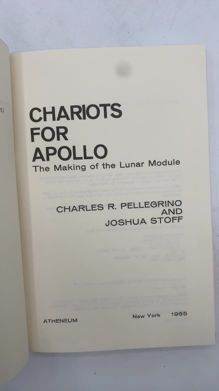 Chariots for Apollo: The Making of the Lunar Module by Charles R. Pellegrino and Joshua Stoff - title page