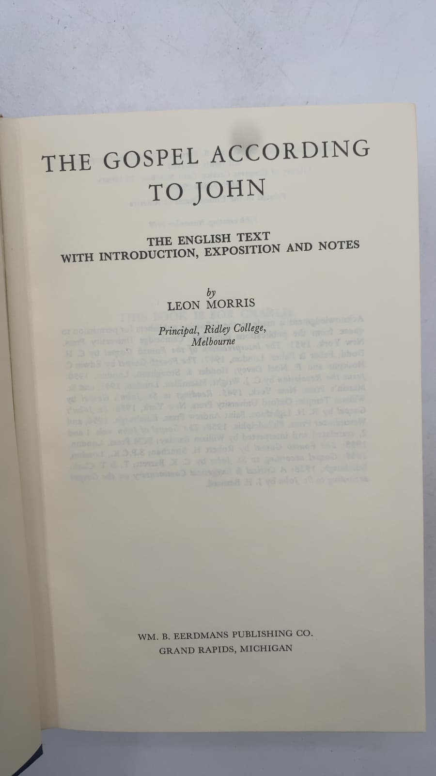 The Gospel According to John by Leon Morris - title page