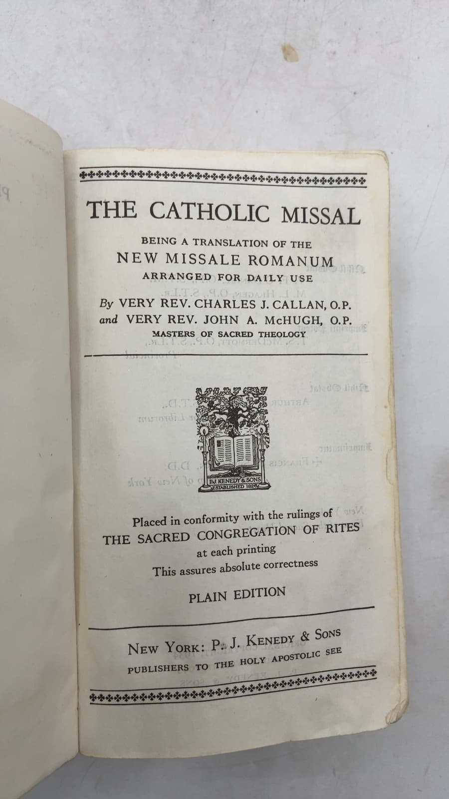The Catholic Missal by Very Rev. Charles J. Callan, O.P. and Very Rev. John A. McHugh, O.P. - title page