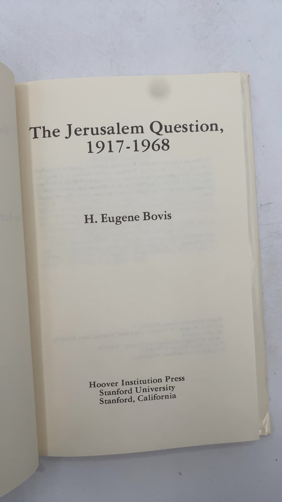 The Jerusalem Question, 1917-1968 by H. Eugene Bovis - title page