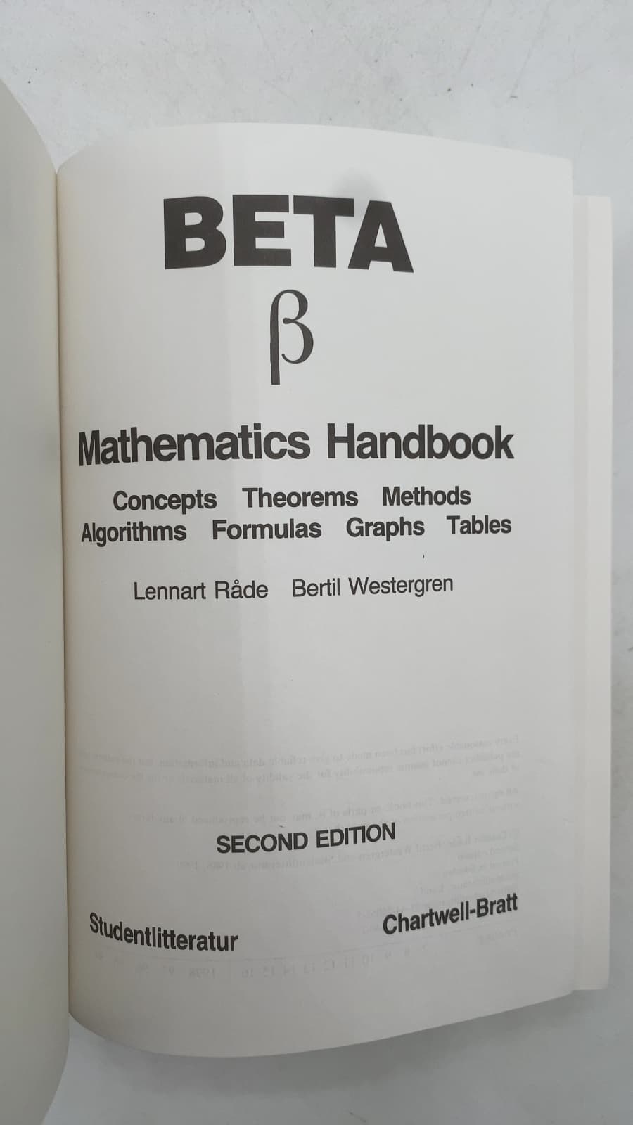 BETA Mathematics Handbook: Concepts, Theorems, Methods, Algorithms, Formulas, Graphs, Tables by Lennart Råde, Bertil Westergren - title page