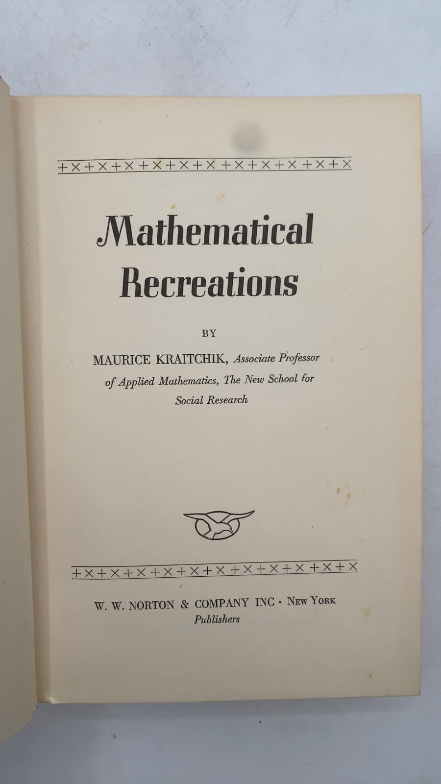 Mathematical Recreations by Maurice Kraitchik - title page