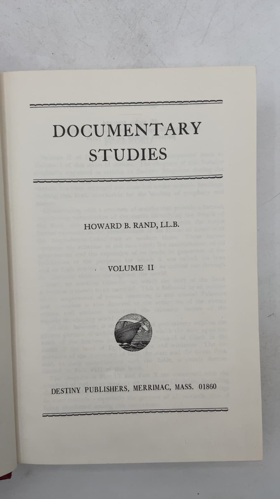 Documentary Studies, Volume II by Howard B. Rand, Ll.b. - title page