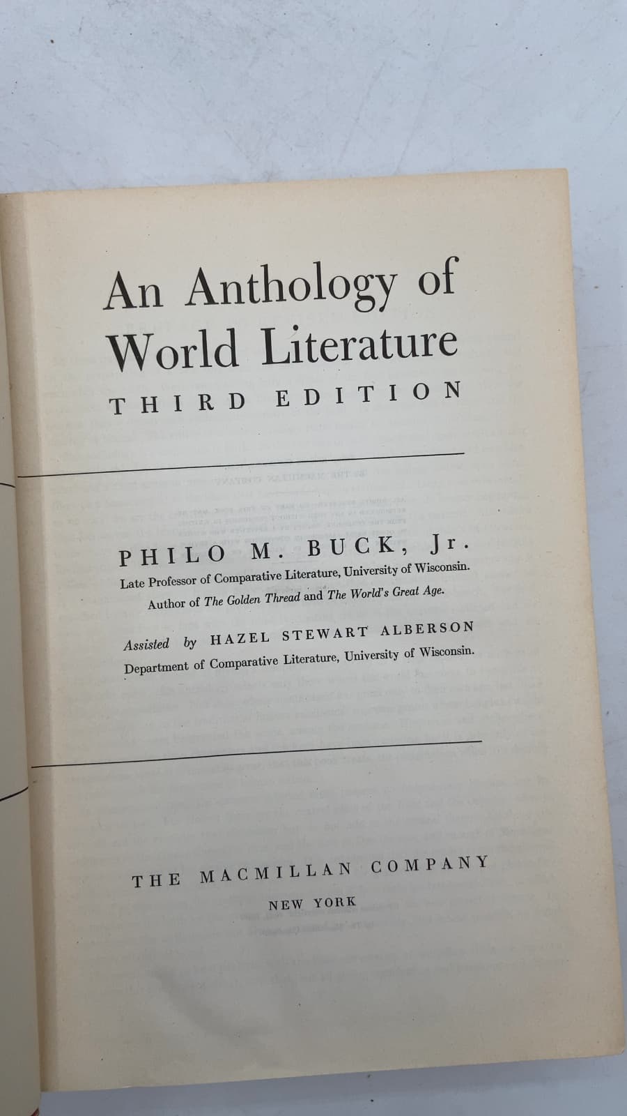 An Anthology of World Literature by Philo M. Buck, Jr. - title page