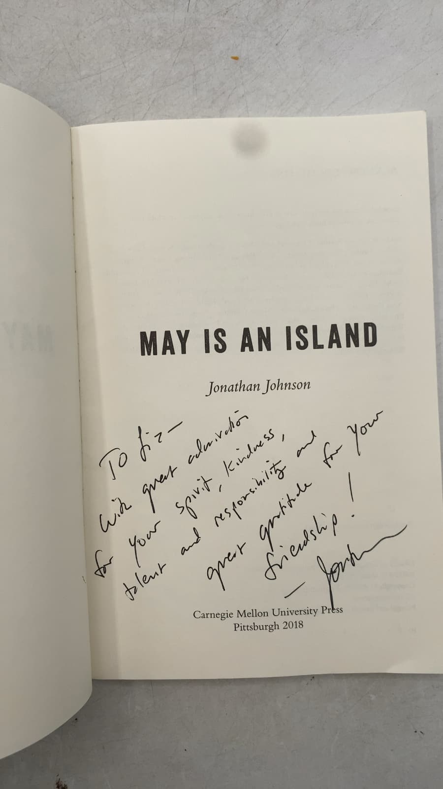 May Is an Island by Jonathan Johnson - title page