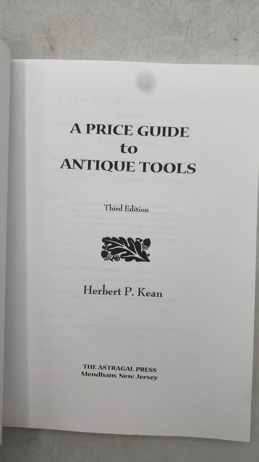 A Price Guide to Antique Tools by Herbert P. Kean - title page