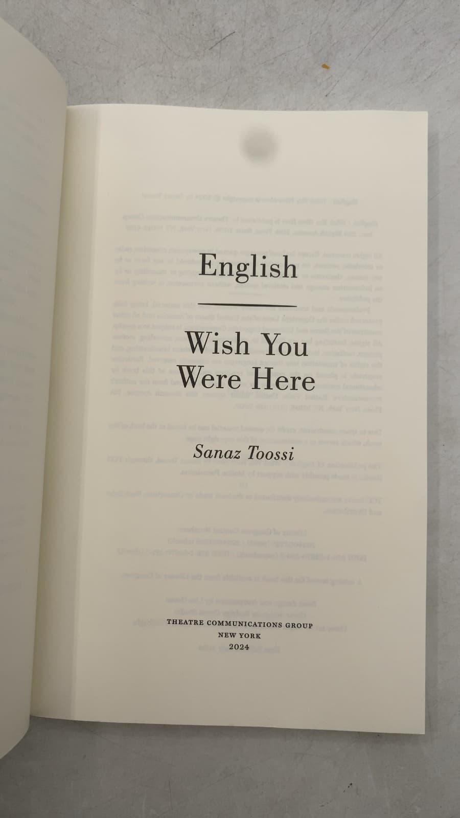 English / Wish You Were Here by Sanaz Toossi - title page