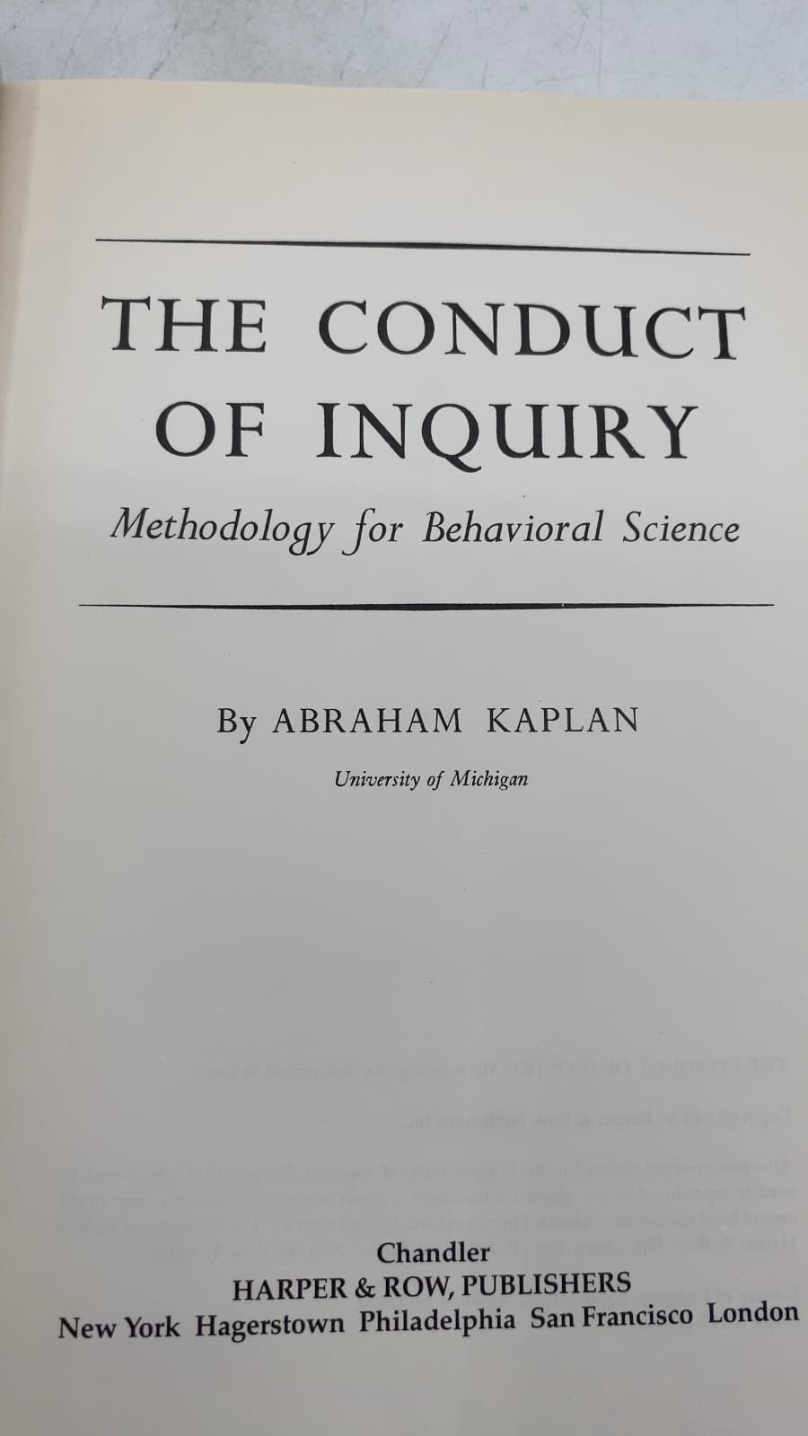 The Conduct of Inquiry: Methodology for Behavioral Science by Abraham Kaplan - title page