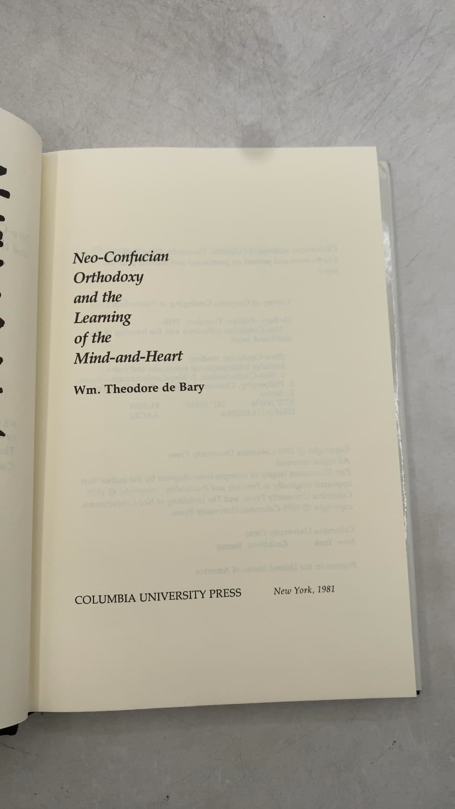 Neo-Confucian Orthodoxy and the Learning of the Mind-and-Heart by Wm. Theodore de Bary - title page
