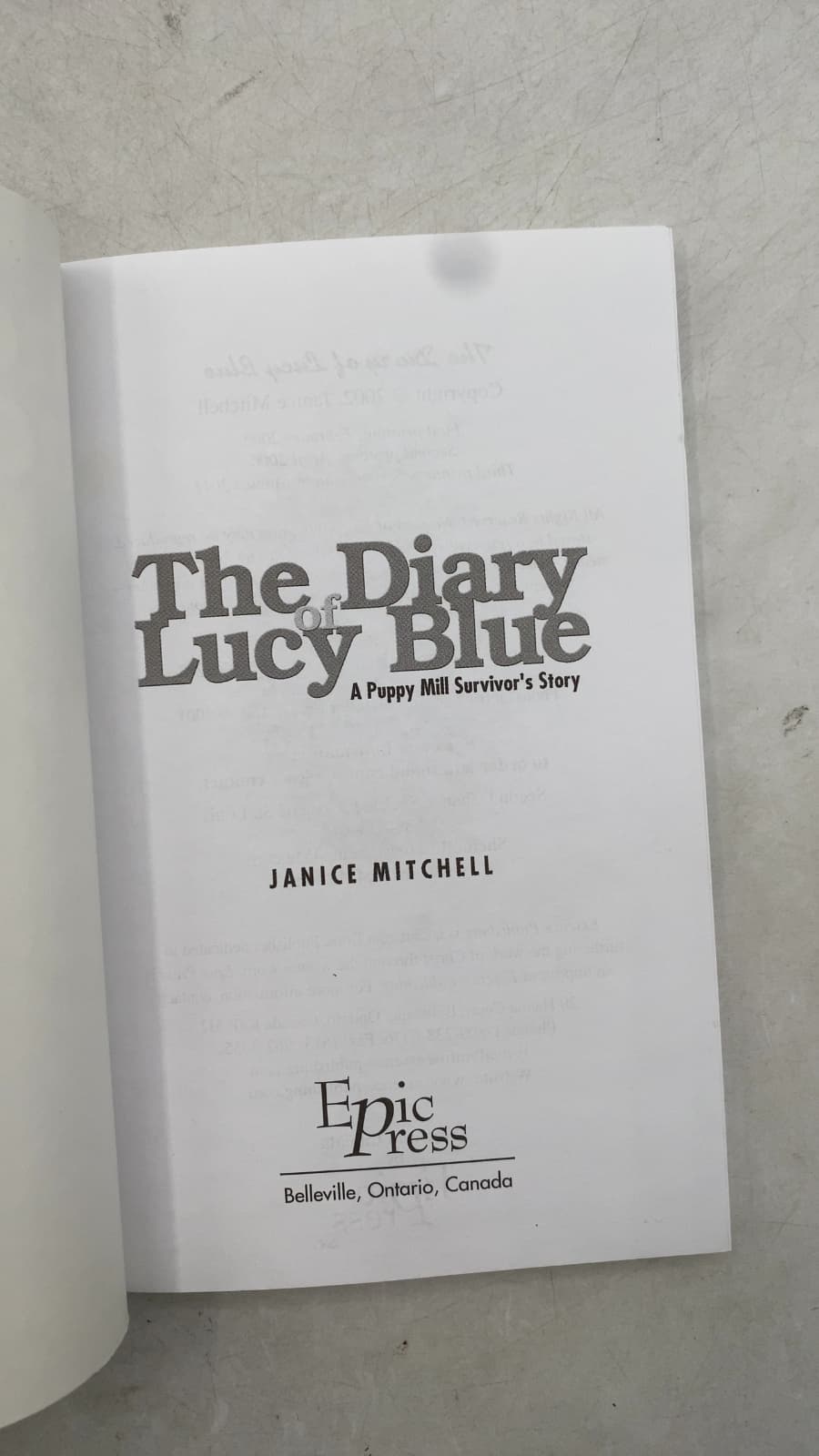 The Diary of Lucy Blue: A Puppy Mill Survivor's Story by Janice Mitchell - title page